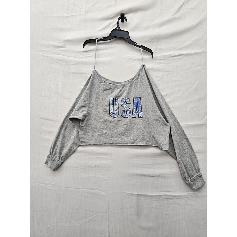 JoyLab Womens USA Graphic Crop Top Gray Cotton Blend Casual Size Small